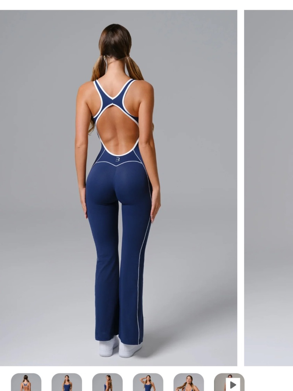 Open-Back Navy Athletic Jumpsuit with Contrast Trim